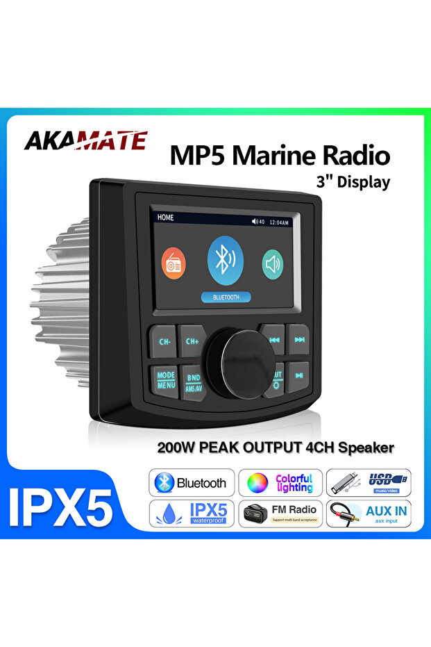Marine Radio MP5 Boat Radio Stereo 3inch Display Media Video Player Waterproof Bluetooth AUX AM FM R