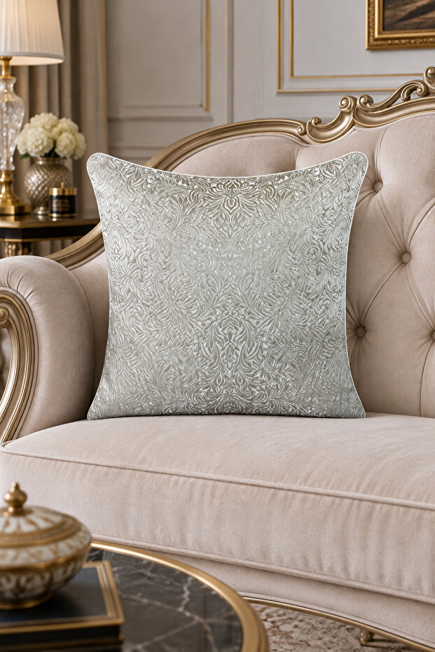 Cushion Cover Patterned Jacquard - Double-Sided Piping 45X45 cm Cream