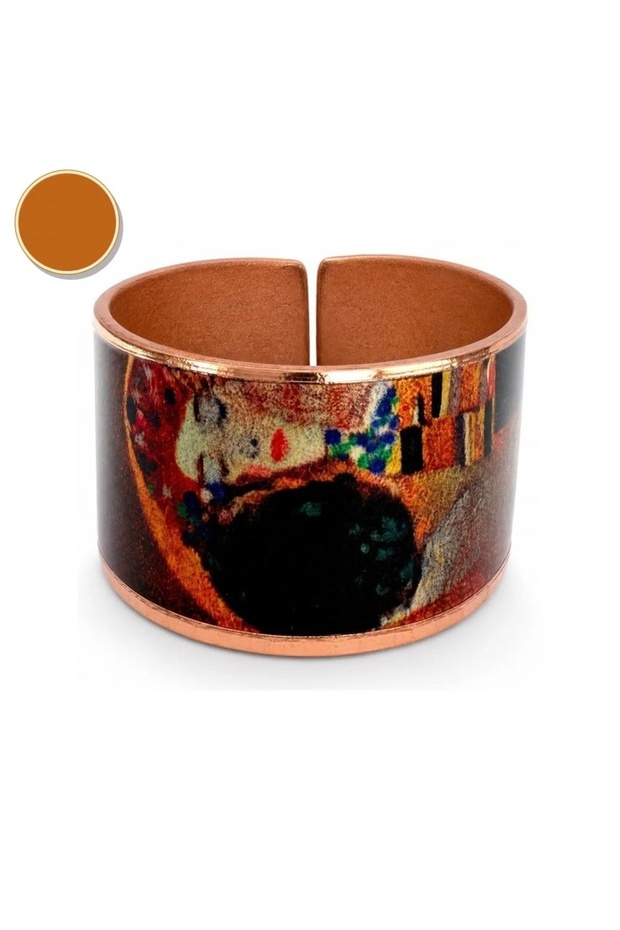 Multicolor flower pattern chunky copper ring, adjustable