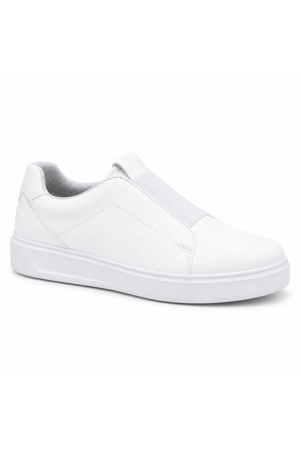 Kb-007 White Men's Shoes - Single-Strap Velcro Laceless Monochrome White Height-Increasing High-Sole Casual Sneaker