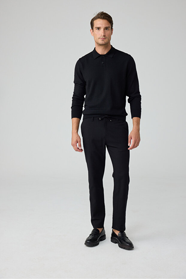 Men's Comfort Fit Cotton Viscose Fabric Linen-Look Black Trousers - 216Dngr