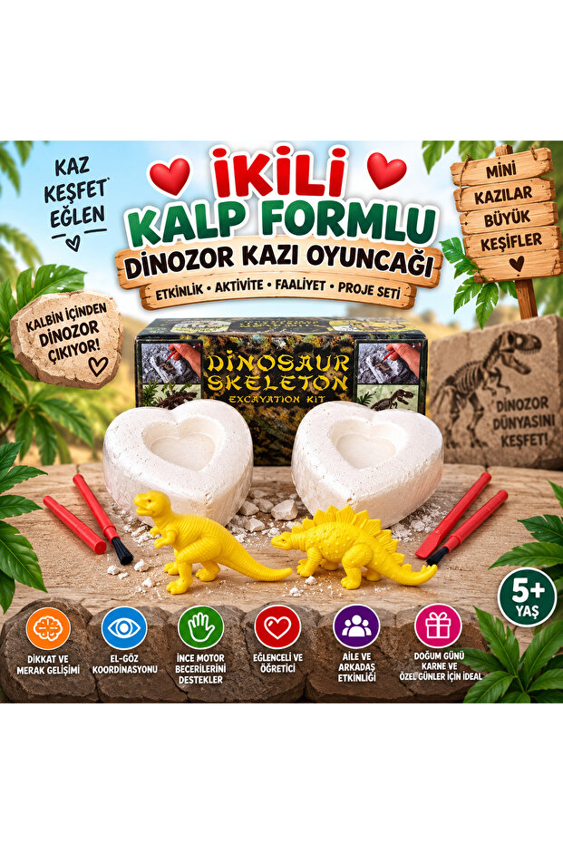 ❤️ ❤️ Double Heart-Shaped Dinosaur Excavation Kit – Educational Toy, Activity & Activity Set
