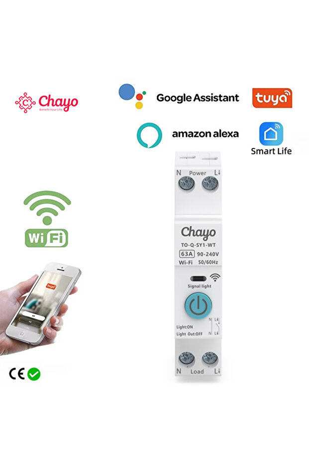 White No metering 63A Tuya WiFi Smart Circuit Breaker 1P 63A DIN Rail for Smart Home Wireless Remote