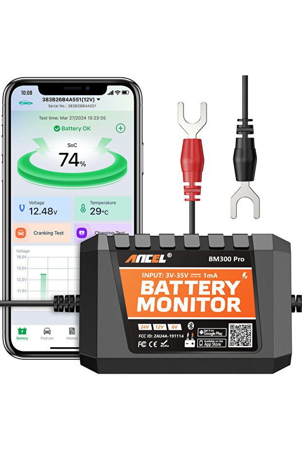 ANCEL BM300 PRO ANCEL BM300 Pro Battery Tester 6V 12V 24V Battery Monitor - Bluetooth for Car SOH