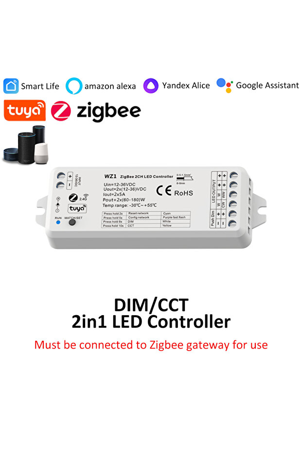 WZ1 Zigbee 2in1 Tuya LED Controller Wifi Zigbee 2in1 5in1 WT1 WZ1 WT5 WZ5 for DIM CCT RGB RGBCCT PWM