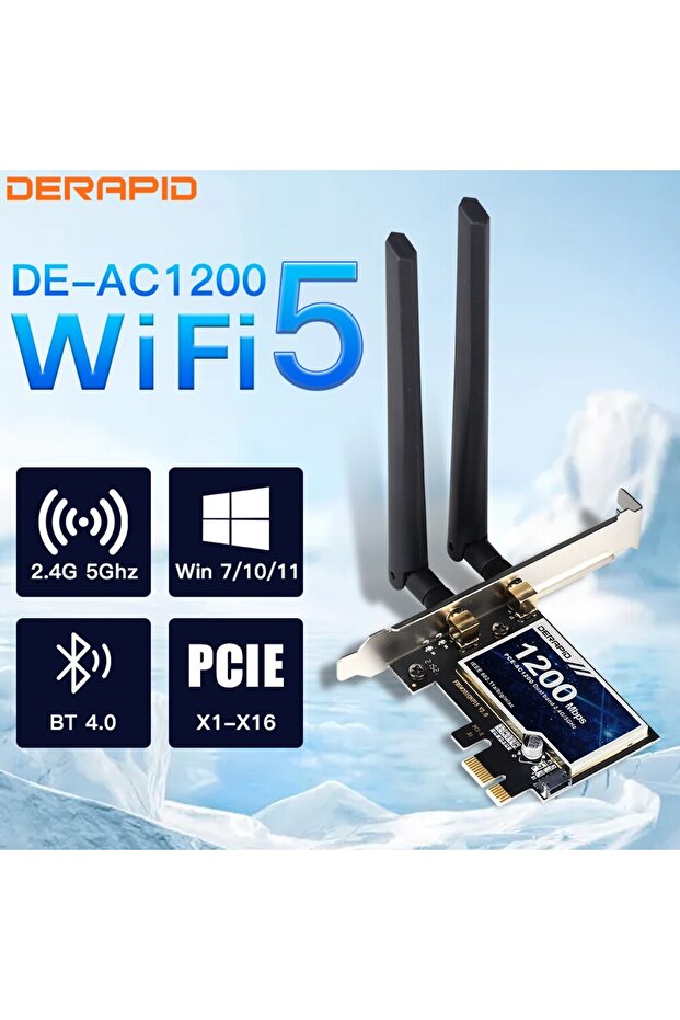 DE-AC1200 Derapid AC1200 محول واي فاي بلوتوث ثنائي النطاق 2.4 جيجا هرتز / 5 جيجا هرتز PCIE بطاقة شبكة لاسلكية داخلية