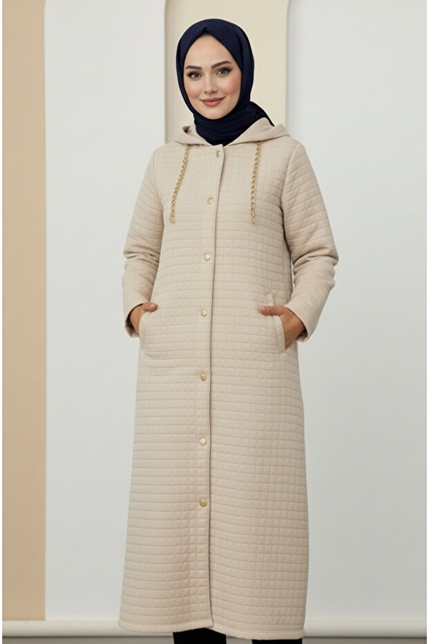 Quilted Long Sleeve Hooded Seasonal Coat