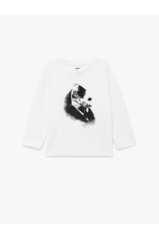 Cotton Long Sleeve Crew Neck Ataturk Printed T-Shirt