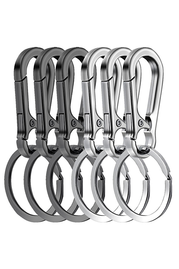Black and silvery 6Pcs Carabiner Clip Keychain Metal Carabiner Shape Key Ring Keyring Key Holder Cli