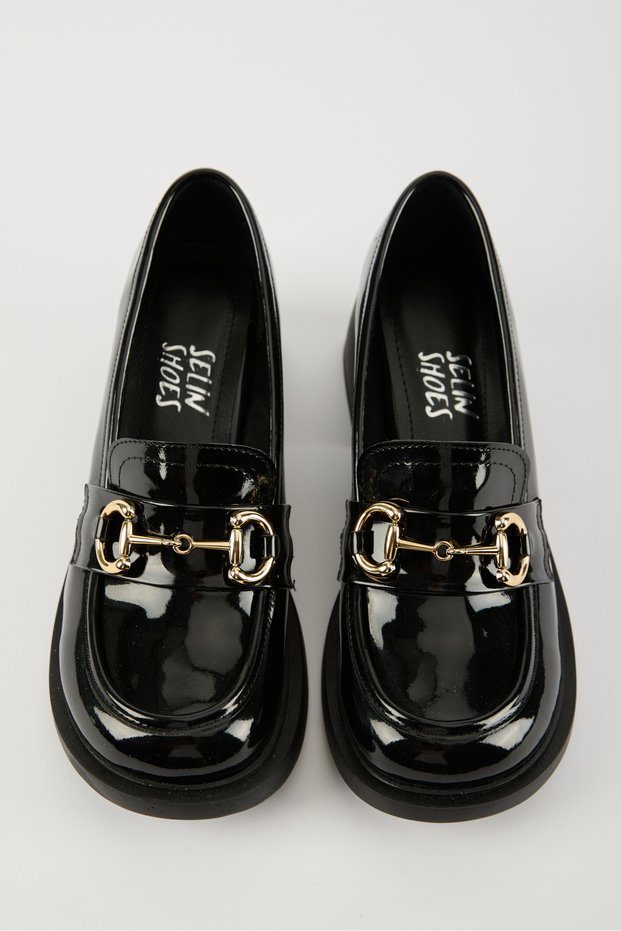 Hily Women's Loafer with Patent Leather Accessories - Black Patent Leather