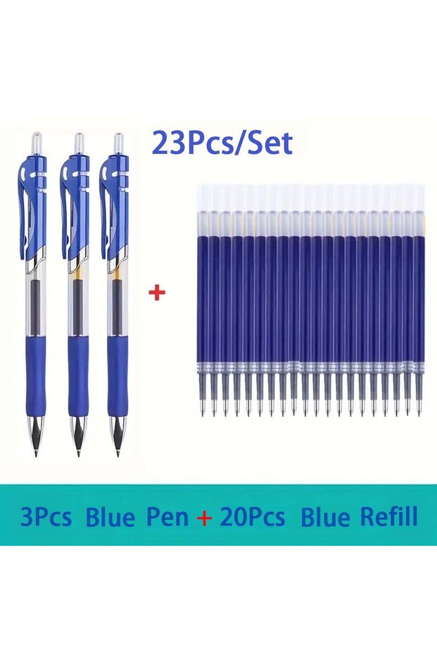 Blue-23pcs 23Pcs/Set Large Capacity 0.5mm Retractable Ballpoint Pen, Black/Red/Blue Replaceable Refi