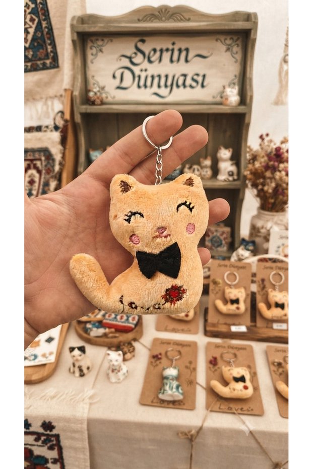 Smiling Cat Plush Keychain Gift