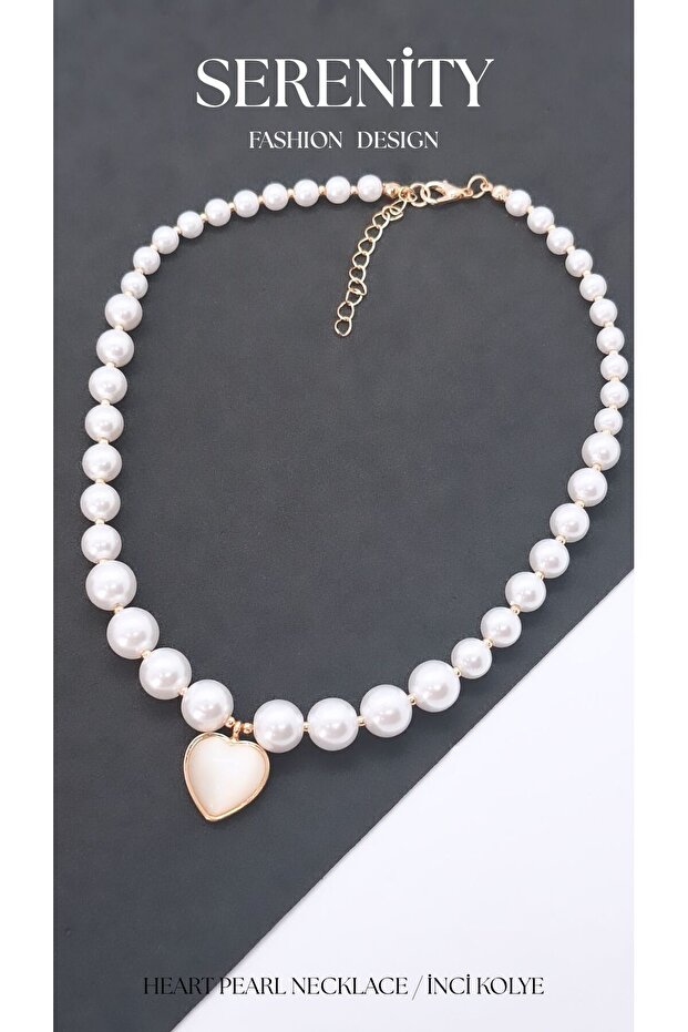 Heart Opal Stone Lacquer Coated Pearl Necklace