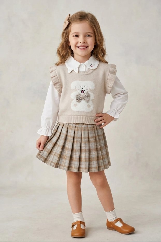 Girls' 3-Piece Set with Scarf, Shirt, Sweater and Skirt