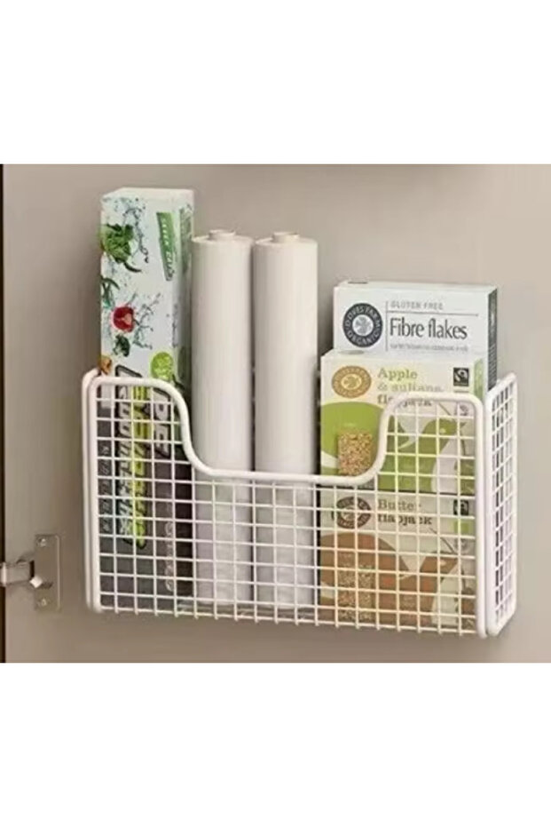 SNJ-W Punch-free Kitchen Cabinet Door Storage Box Iron Rack Wall-mounted Cabinet Plastic Wrap Rack B