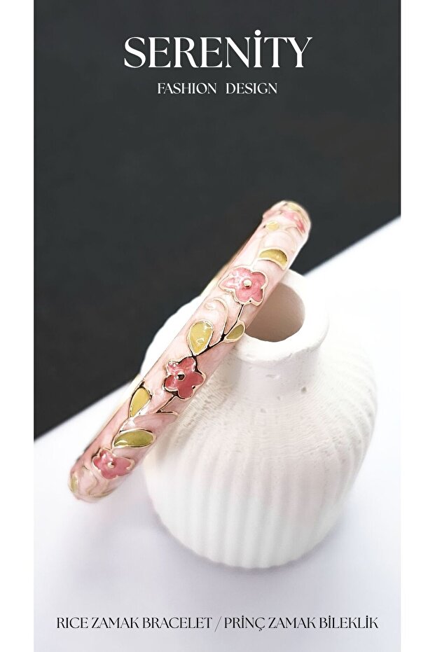 Colorful Satin Enameled Floral Brass Plated Zamak Bracelet