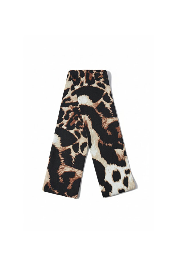 Black Leopard Patterned Viscose Scarf - 100X7 cm