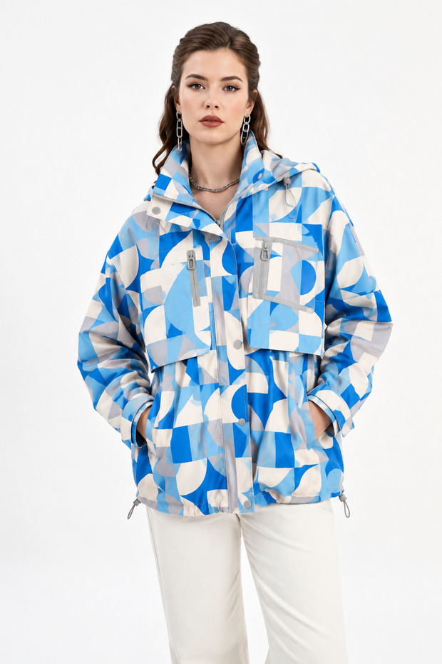 Geometric Patterned Oversize Women's Raincoat