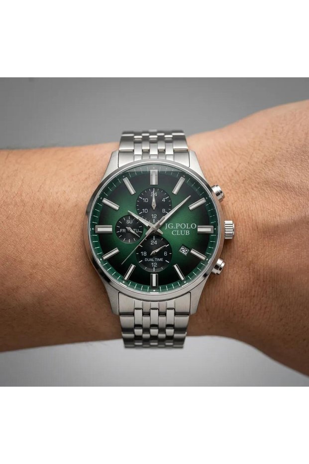Men's Wristwatch Silver Color, Green Dial - Stylish Metal Band, 2 Years Warranty