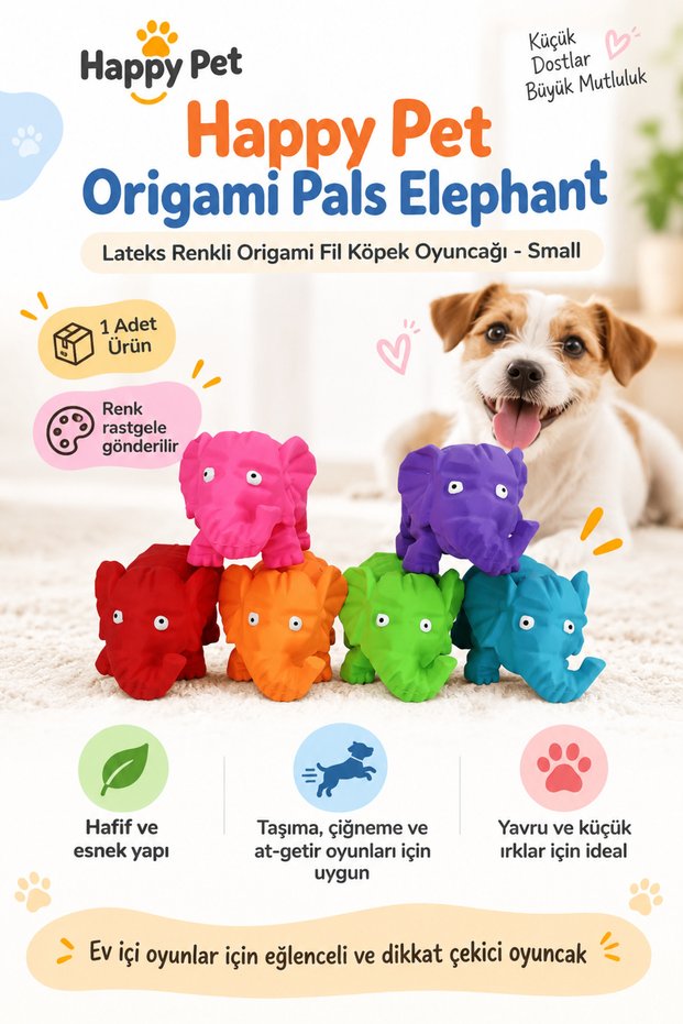 Origami Pals Elephant Latex Colorful Origami Elephant Dog Toy Small Size