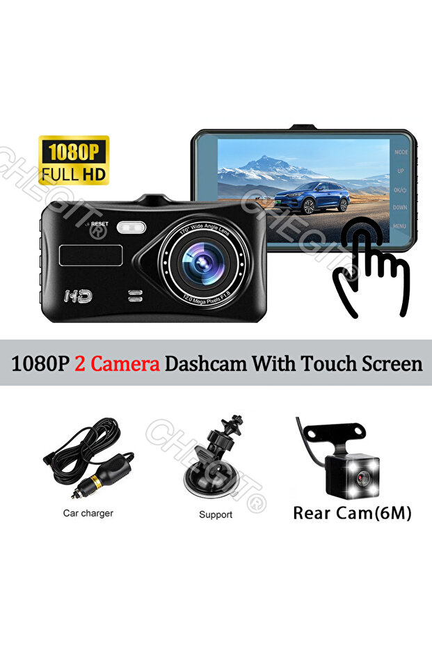 64G 2lens-With Rear 1080P 4-inch Touch Screen Dual lens Front And Rear Optional Car DVR Dash Cam for