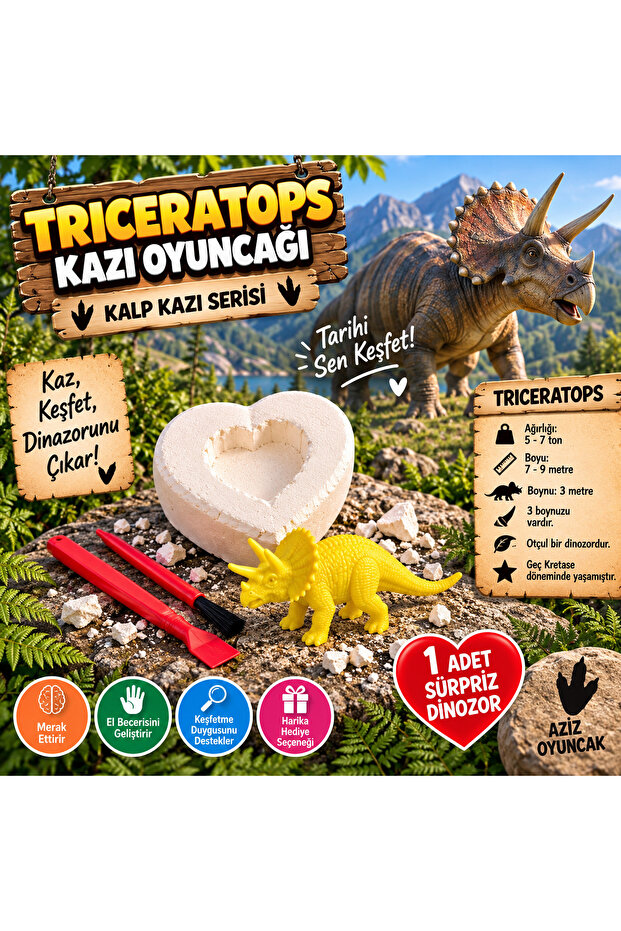 💛 Heart Excavation Toy Dinosaur Series Triceratops Type Activity Activity Project