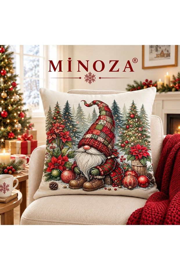 Digital Printed Christmas Gnome Patterned Digital Decorative Cushion Cover (Christmas Gnome Cushion Cover) 1 Piece