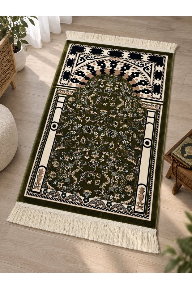002_Green_8Mm Ravza Model Woven Prayer Rug
