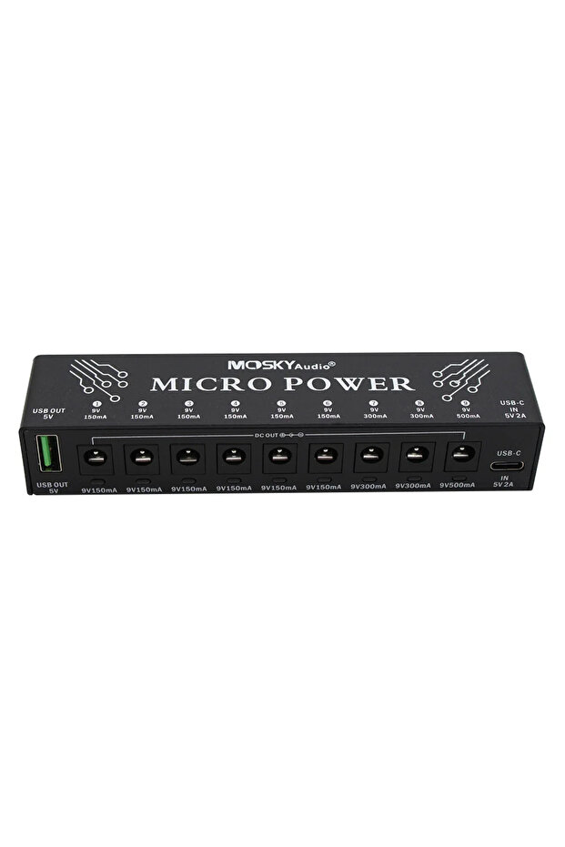 Mosky Micro Power 9 DC Outputs +1 USB Output Effect Pedal Power Supply for 9V 150-300mah Guitar Peda
