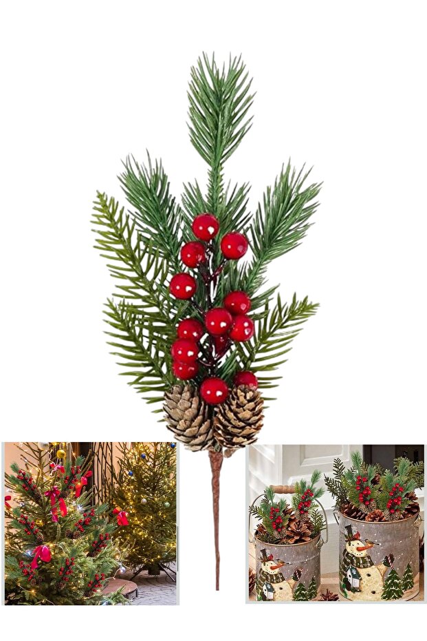 4 Pieces 30 cm Pine Cone Kokina Red Berry Christmas Decoration