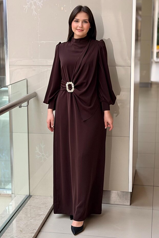 Evening Dress with Stone Buckle Accessories
