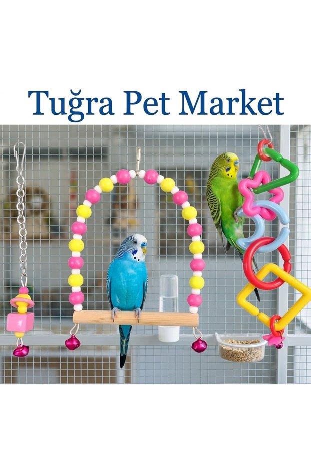 Budgie, Bird Swing, Bird Bell, Ring Toy and Swing Set Colorful Pink Set