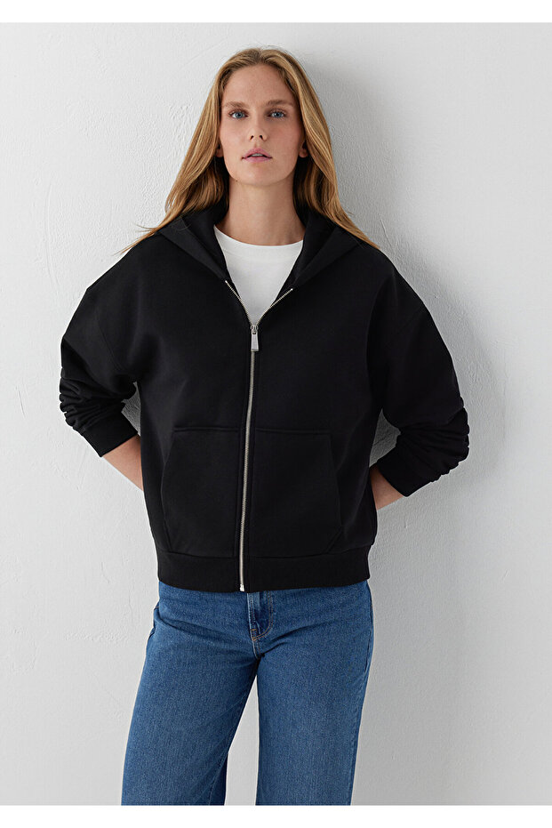 Zippered Basic Sweatshirt Black