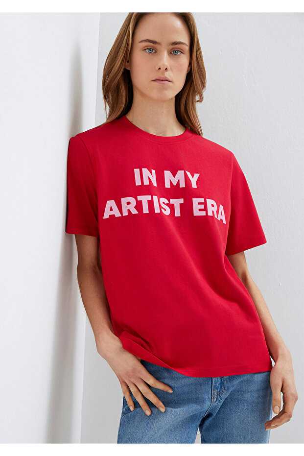Slogan Printed Red T-Shirt Regular Fit / Normal Cut 1613734-70935