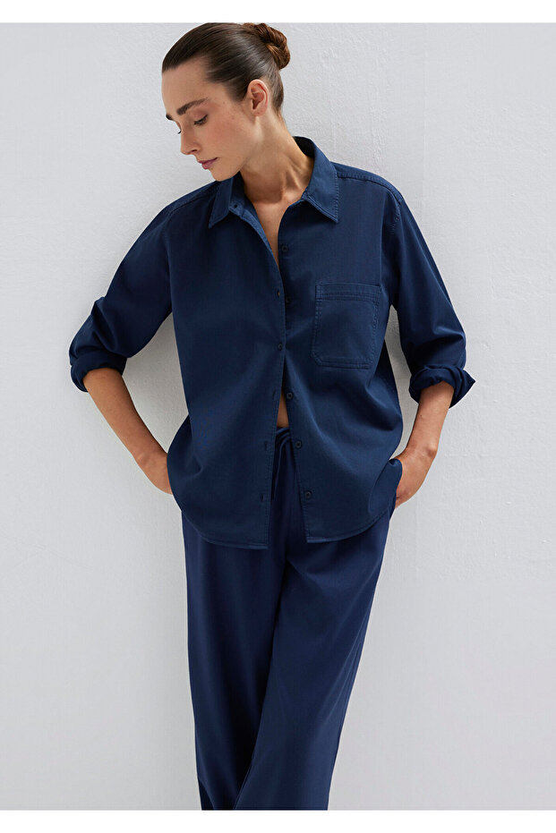 Navy Blue Shirt with Pockets Loose Fit / Relaxed Comfortable Cut 1211385-70497