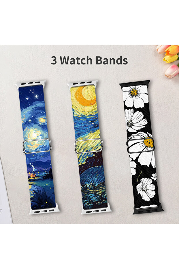 38 40 41mm Color combination 2 3Pcs Cute Flower Pattern Nylon Stretchy Band Compatible with Apple Wa