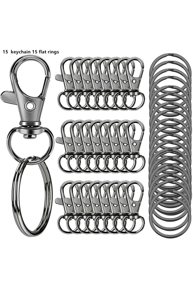 30PCS black 30 Pieces Rotary Lobster Buckle with Flat Key Ring 15 Pieces Key Ring 15 Pieces Key Ring