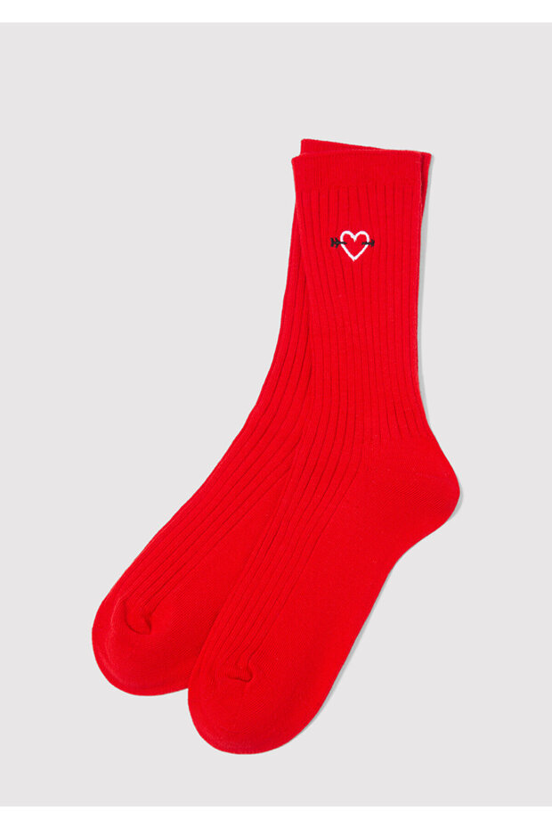 Heart Embroidered Red Socks 1913812-25842