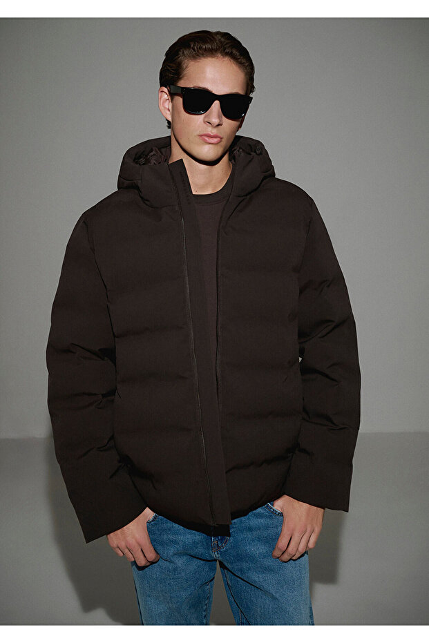 Hooded Brown Inflatable Coat 0110652-70219
