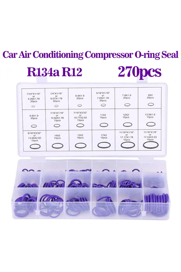 Purple 270pcs O Ring Set Seal Kit R134a R12 HNBR Rubber O-Rings Assortment For Car Automotive Air C