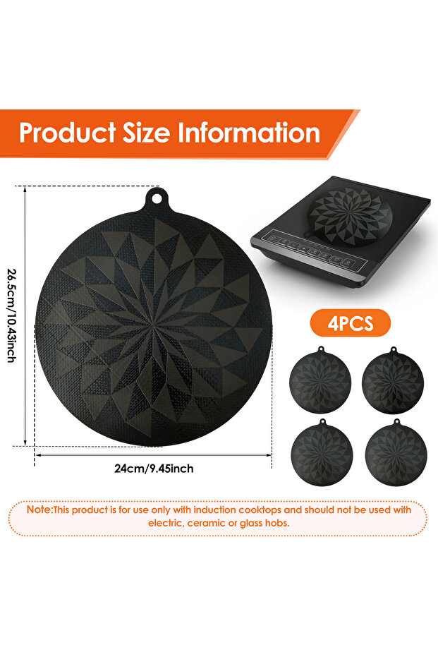 4Pcs Black 4Pcs Induction Silicone Mat Thermochromic Round Induction Cooktop Mat Nonslip Countertop