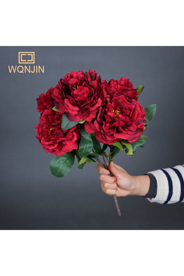 red 1 Bouquet 5 Heads Artificial Big Peony Flowers Silk Fake Flower Flores for DIY Home Garden Table