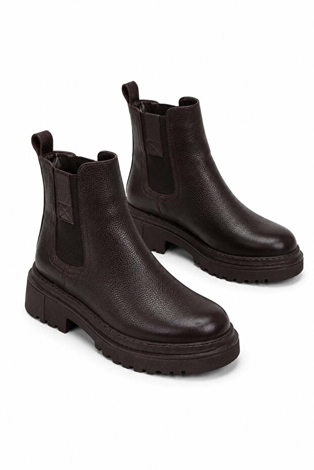 Senya Elastic Women's Genuine Leather Boots Brown