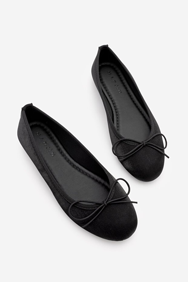 Women's Bow Detail Ballet Flats Tovran Black Satin