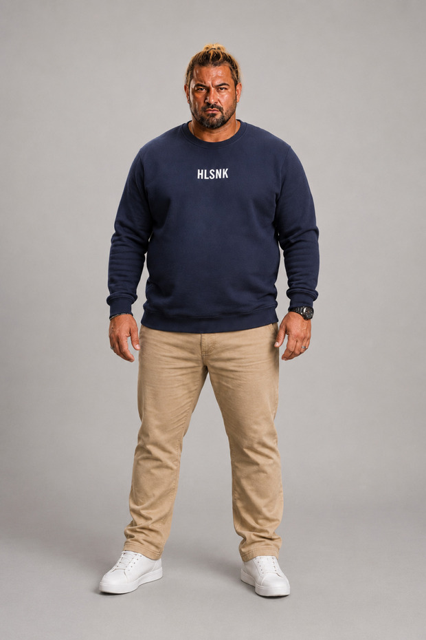Men's Plus Size Crew Neck Sweat Hlsnk 23204 INDIGO