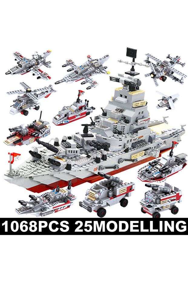 no box Navy War Chariot Ship Army Boat Plane Model Warships Building Blocks Compatible With Lego Co