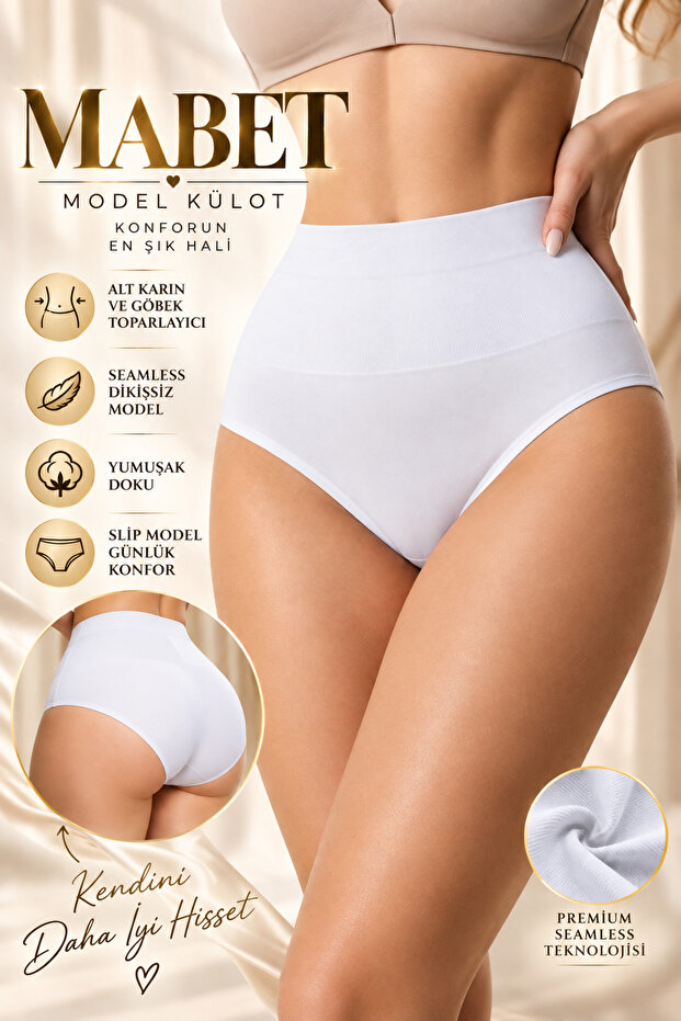 Mabet Waist Area Effective Lightly Firming Seamless Seamless Slip Panties White Color
