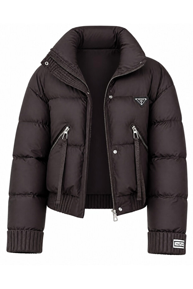 Women's Short Inflatable Shiny, Ribbed Knitwear Coat.F4
