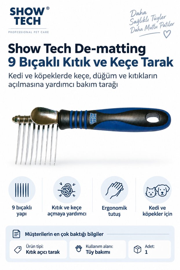 De-Matting 9-Blade Cat and Dog Tangled and Matted Hair Cutter Comb