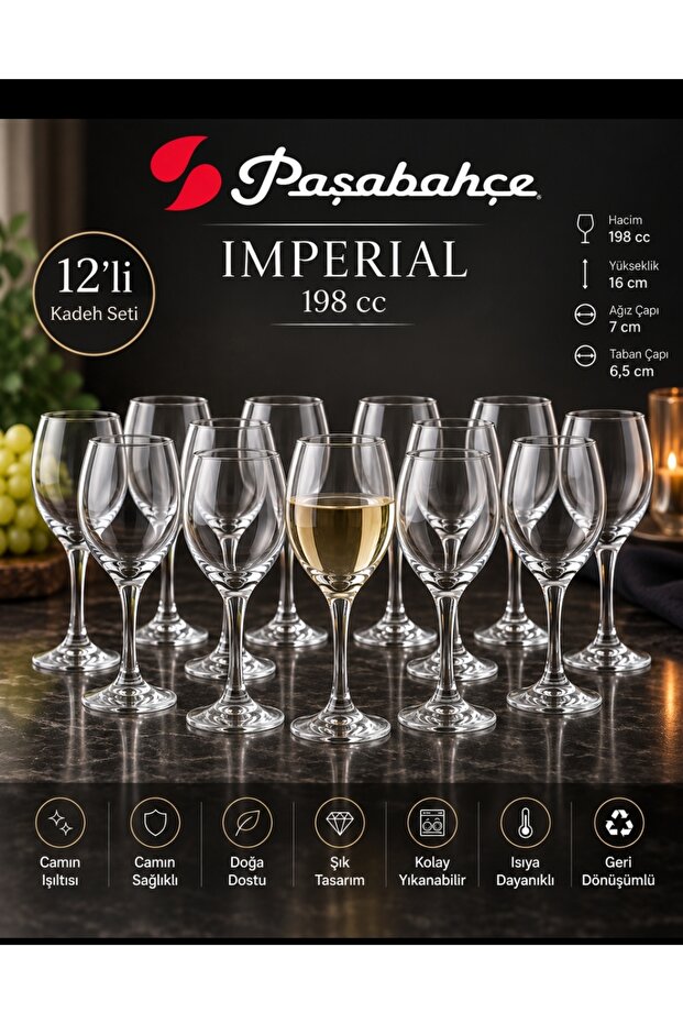 12 Pcs Paşabahçe Glass 44705 Imperial White Wine Glass 198 Cc